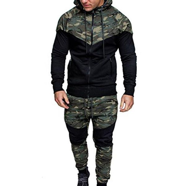 

men's autumn winter camouflage sweatshirt pants sets sports suit tracksuit harajuku sweatshirt pants pluse size#g30, Gray