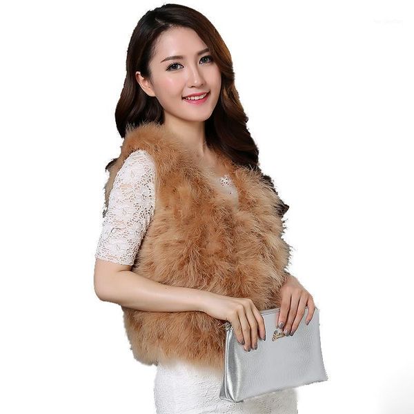 

women's fur & faux 2021 women winter encryption 100% natural ostrich feathers turkey feather vest coat coat1, Black