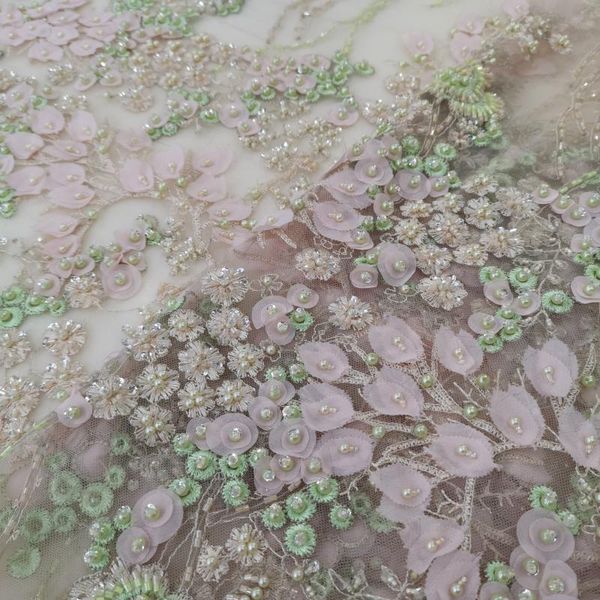 

ribbon 3d lace fabric pink gold african french high-end handmade beaded wedding nigerian, Pink;blue