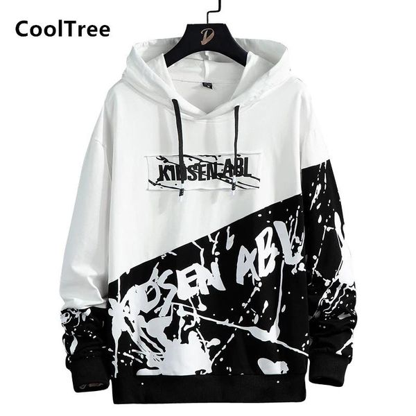 

men's hoodies & sweatshirts cooltree men casual spring autumn letter printing hooded harajuku hip hop long sleeve pullover streetwear, Black