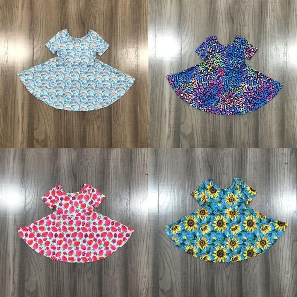 

girl's dresses girlymax baby girls summer children clothes milk silk tie dye rainbow strawberry sunflower short sleeve twirl dress knee, Red;yellow