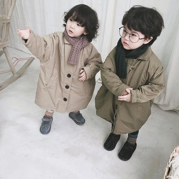 

jackets children's cotton jacket 2021 autumn winter korean style v-neck quilted coat loose solid color long windbreaker, Blue;gray
