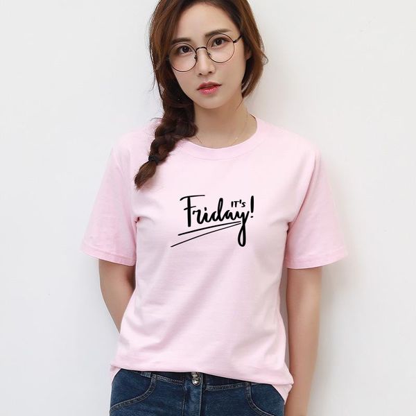 

women's t-shirt t shirt women 2021 summer camiseta mujer female casual o-neck tee it's friday letter print t-shirts cotton purple, White