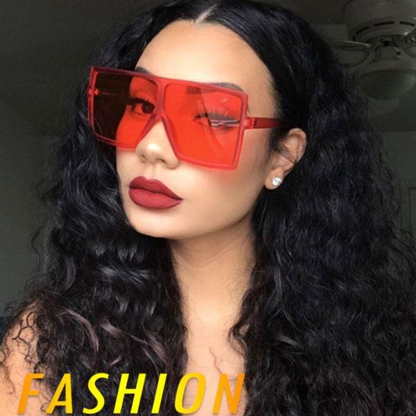 

sunglasses 2021 oversized square women trendy flat red blue clear lens vintage men gradient shades uv400, White;black