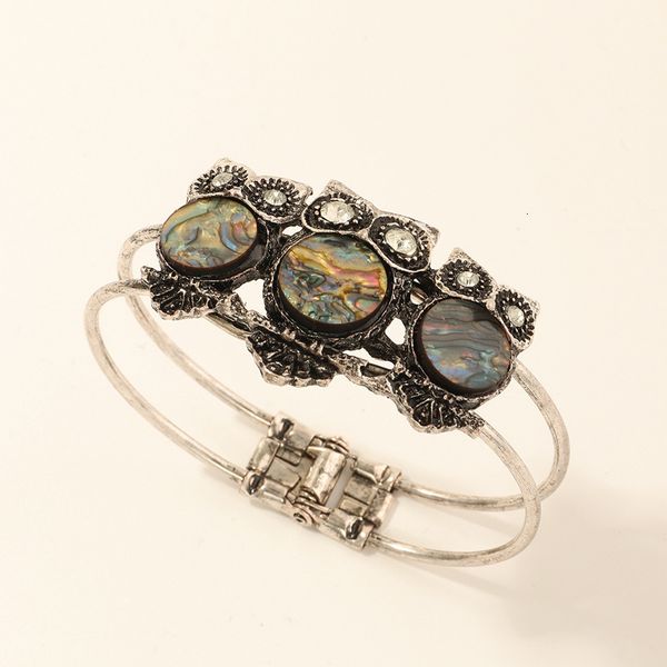 

bz1212 jewelry used metal abalone shell owl bracelet, Silver