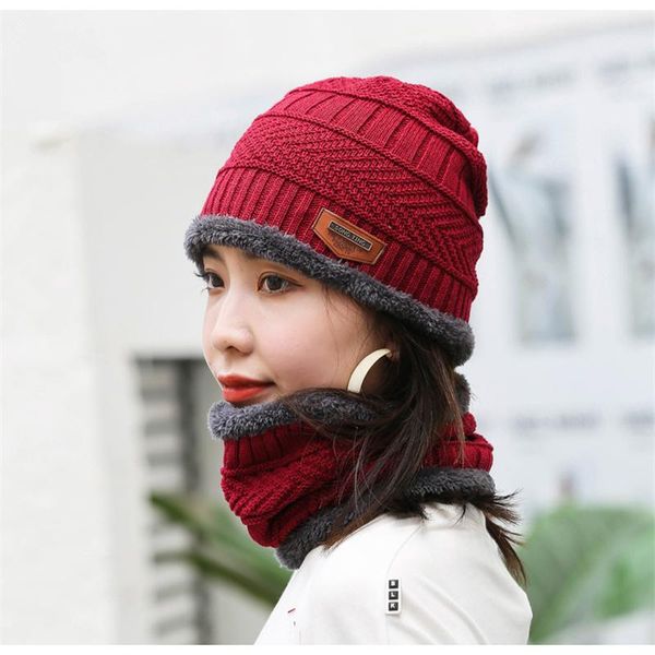 

beanies coral fleece winter windproof hat men's scarf warm thicken breathable wool for men fashion knitted caps