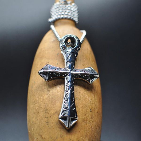 

chains retro simple cross men's necklace domineering high-end jewelry hip hop punk party pendant gift men and women titanium, Silver