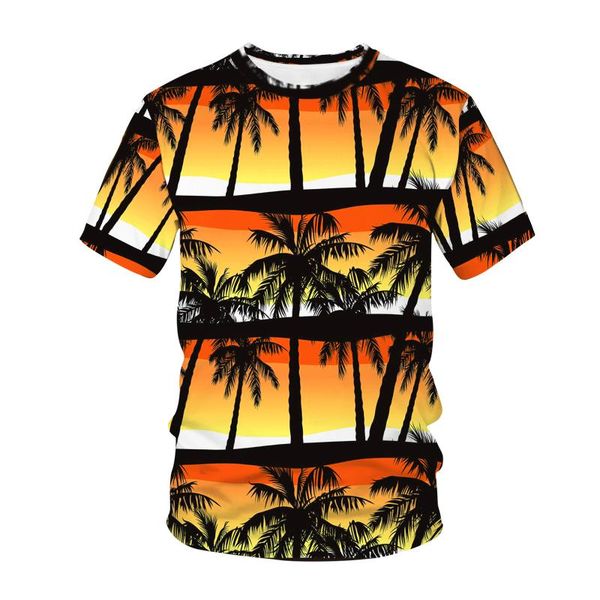 

men's t-shirts 3dt shirt landscape round neck t-shirt short-sleeved couples, White;black