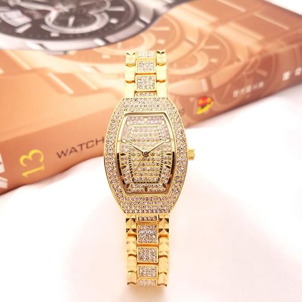 

wristwatches waterproof women gold full rhinestone watch crystal diamond luxury lovers tonneau drop ship, Slivery;brown
