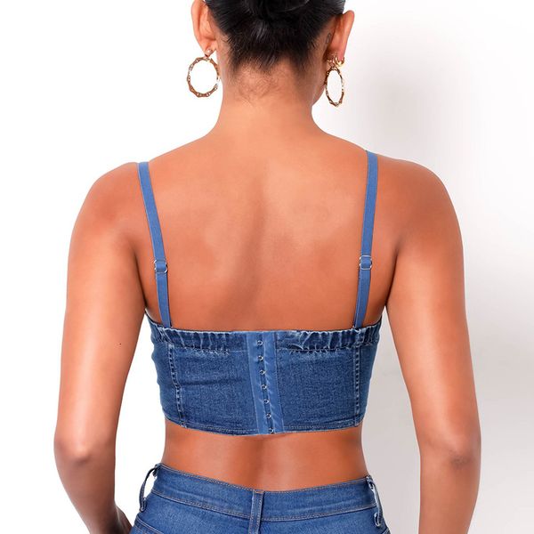 

2021 new denim corset lace up cut out removable straps pads underwire jeans bustier women casual party outfits cami sad4, White