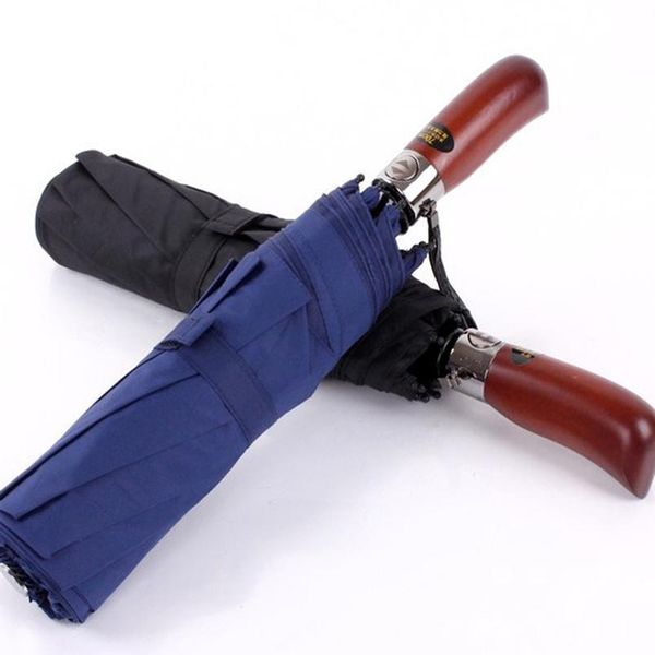 

125 cm big business umbrella men matic umbrella rain women double layer 8 ribs windproof wooden handle large golf u qyllie