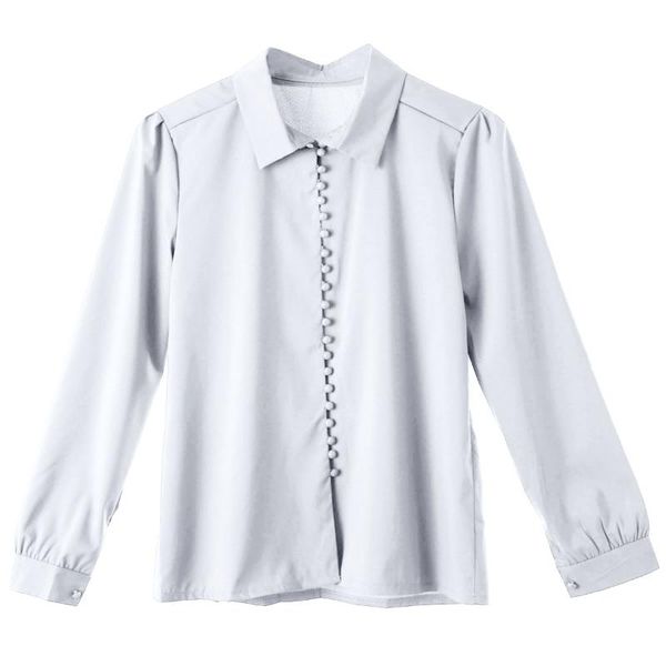 

women's t-shirt women summer autumn solid long sleeve turn down collar button loose casual t shirt tee, White