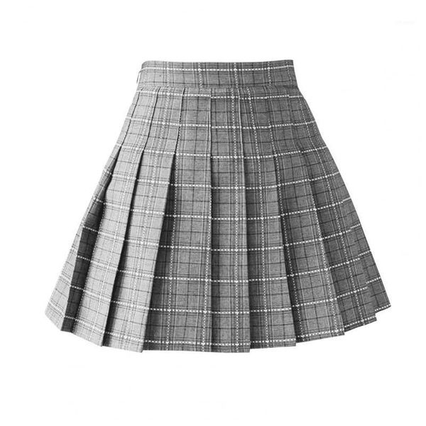 

skirts pleated skirt high waist large hem solid color girls a line for women, Black