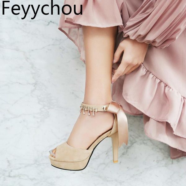 

sandals women's super high heels flock crystal button peep toe platform 2021 fashion spring summer beige big size 34-43, Black
