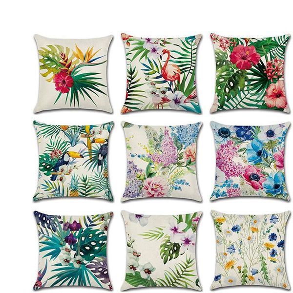 

cushion/decorative pillow covers decorative tropical flower green plant linen cushion cover idyllic home decor chair rectangle case nordic
