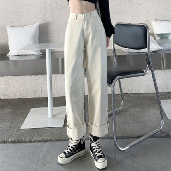 

new woman jeans high waist clothes wide leg denim clothing blue vintage quality 2021 fashion harajuku straight pants kszp