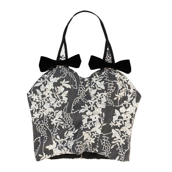 

women's tanks & camis summer neckband bow retro printing careful machine hanging neck ins blogger suspender vest fashion, White