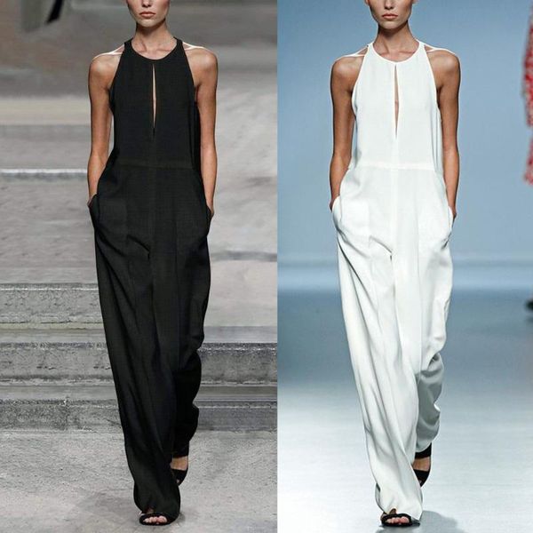 

women's pants & capris black and white cotton linen long jumpsuit, Black;white