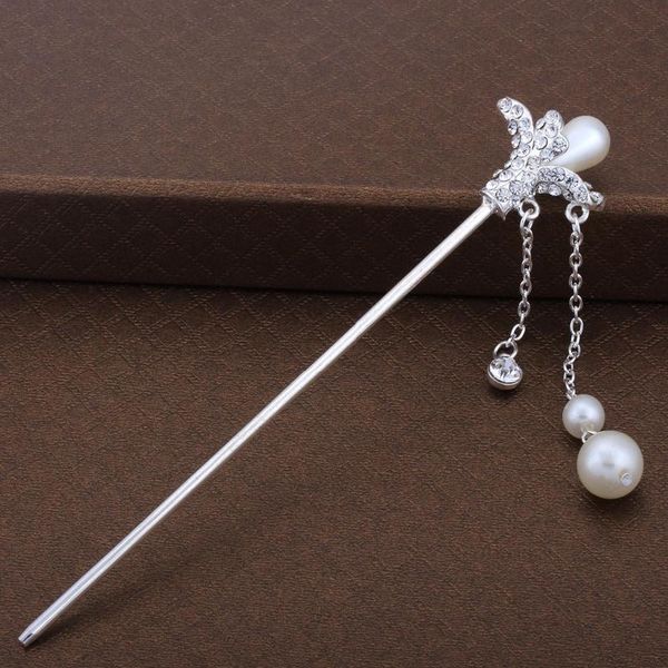 

2pcs/lot sparkling pearl and rhinestone hair stick for women hair pins hair ornaments wedding jewelry acc jllasr, Silver
