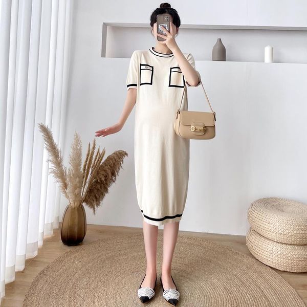 

maternity dresses 42479# dress summer short sleeves easy matching loose slimming mid-long pregnant women mom, White