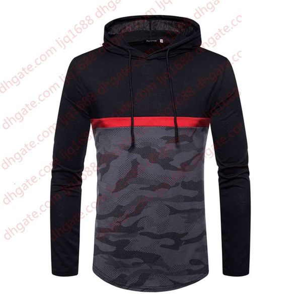 

autumn and winter new fashion men's hooded t-shirt long sleeve hat color combination fashion slim t-shirt jacket --34, Black