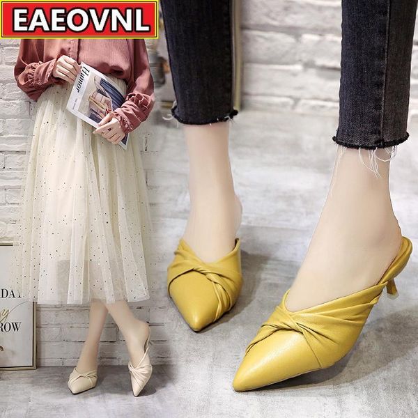 

slippers baotou half female 2021 fashion korean version the all-match pointed thin heel outside wearing lazy women's, Black