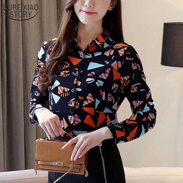 

2021 vintage spring new korean loose printed floral shirt women women's long sleeve chiffon blouse cardigan blusas mujer 8454, White