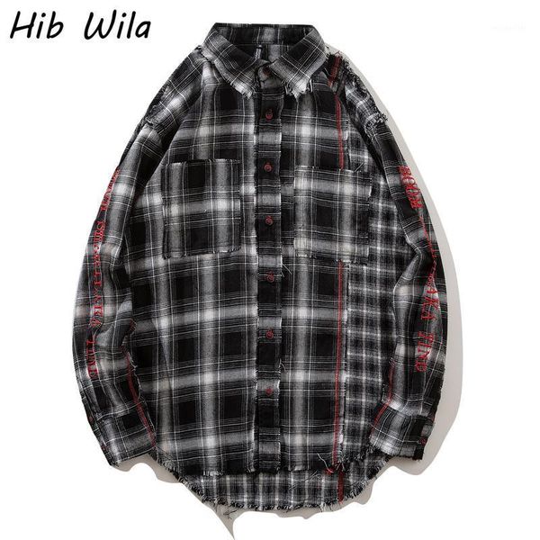 

men's casual shirts fashion 2021 long sleeve checkered shirt with embroidery both sleeves washed cotton oversized hip h, White;black