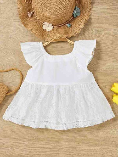 

baby contrast lace ruffle trim peplum she, Blue