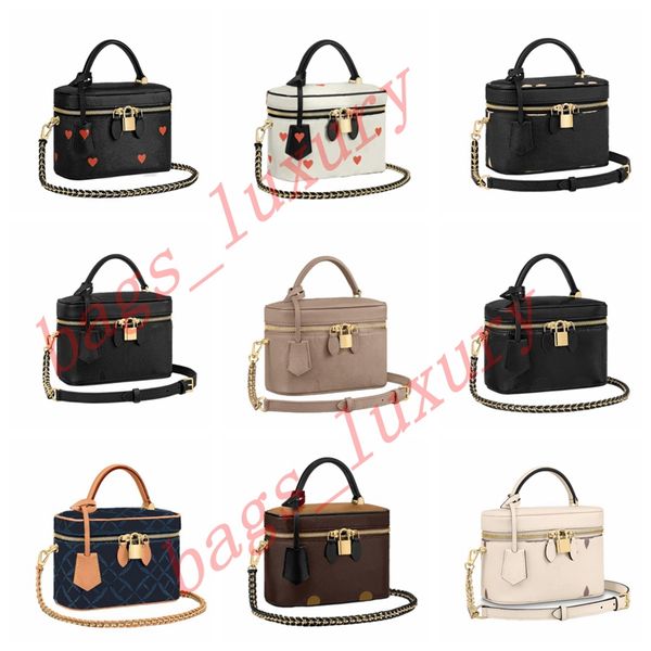

women makeup bag fashion canvas leather embossed double zip closure with padlock shoulder crossbody handle bags clutch cosmetic bag