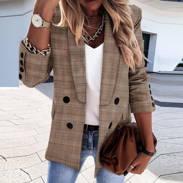 

women's wool & blends autumn lapel ladies retro button cardigan overcoat elegant slim suit coat lady fashion stitching blazer outwear 2, Black