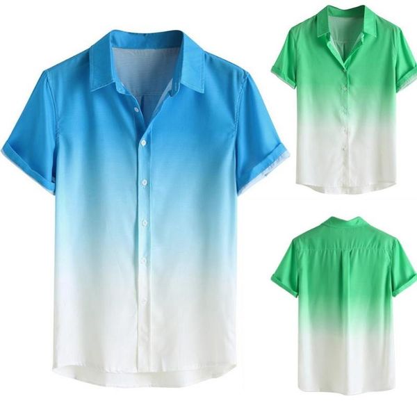 

men's casual shirts stylish men short sleeve turn down collar gradient color print buttons shirt, White;black