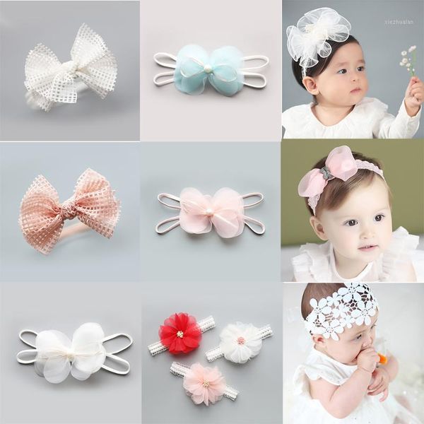 

baby cute hair band children's polyester hair accessories princess style newborn headwear girls head flower headband1, Slivery;white