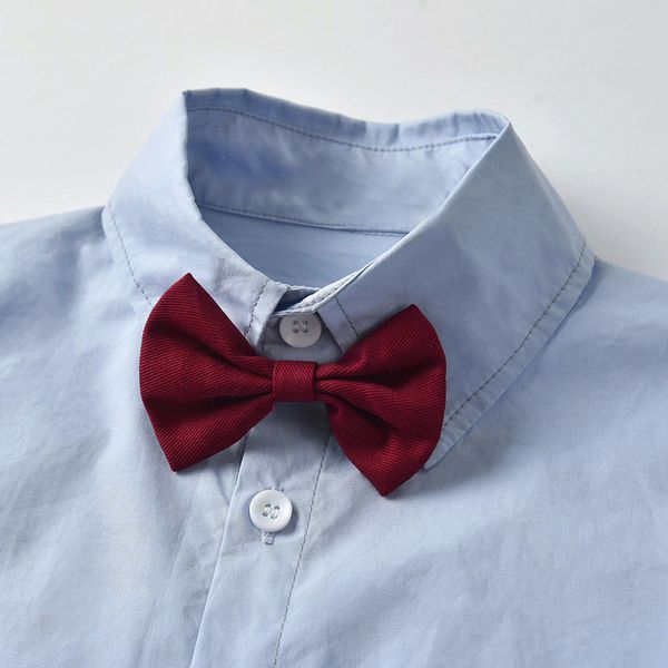 

children's spring clothes batch boys' long sleeve shirt bowknot suspenders, Blue