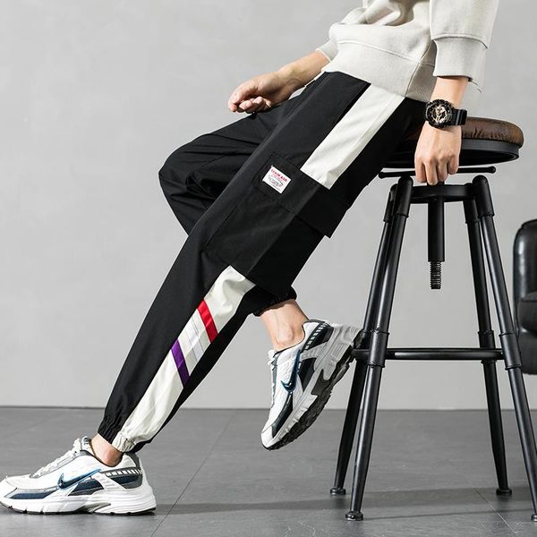 

men's pants jogging men spring summer outdoor sport loose trousers 2021 panelled spliced drawstring male trendy sweatpants, Black
