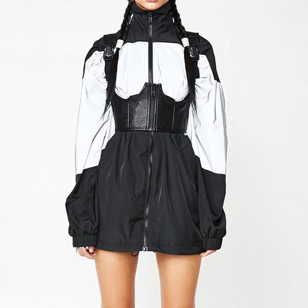 

women's jackets listing ladies street trendy zipper drawstring loose reflective stitching long sleeve coat jacket chic fashion, Black;brown