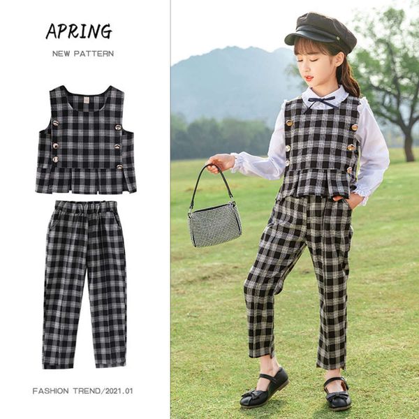 

sle 2021 new girls' korean foreign children's little girl's two piece spring suit, White