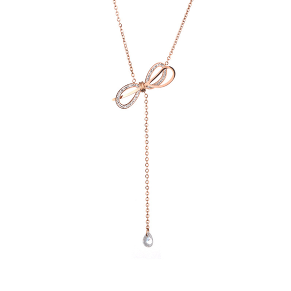 

chains 316l stainless steel bowknot zircon tassel pendant charms chain choker necklace for women fashion fine jewelry san617, Silver