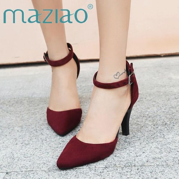 

maziao 2021 new arrive pointed toe pumps women shoes simple buckle summer shoes elegant party wedding high heels, Black