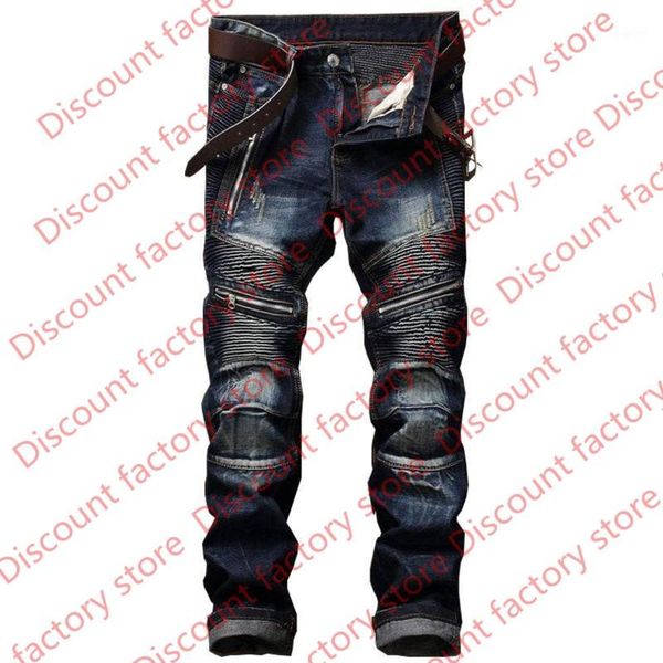 

2019 new brand fashion designer jeans men straight blue color printed men jeans ripped jeanse9881