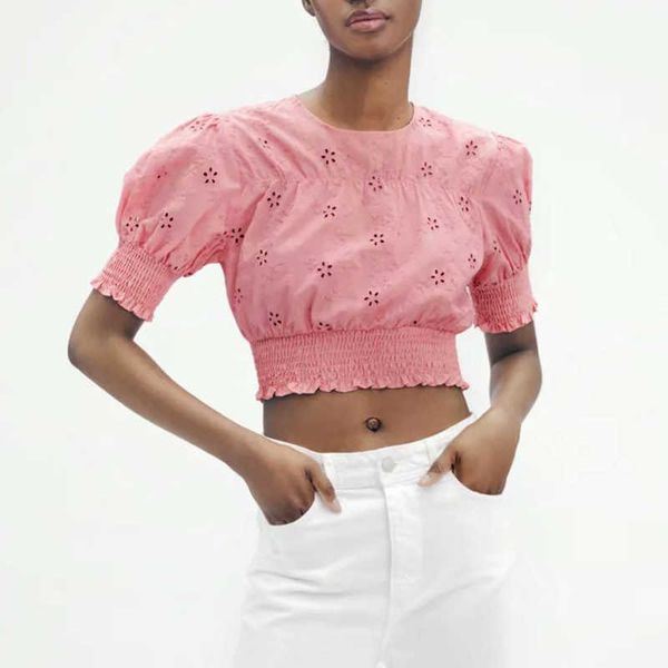 

za women shirt summer fashion retro o-neck embroidered flowers slim casual chic street 's 210601, White