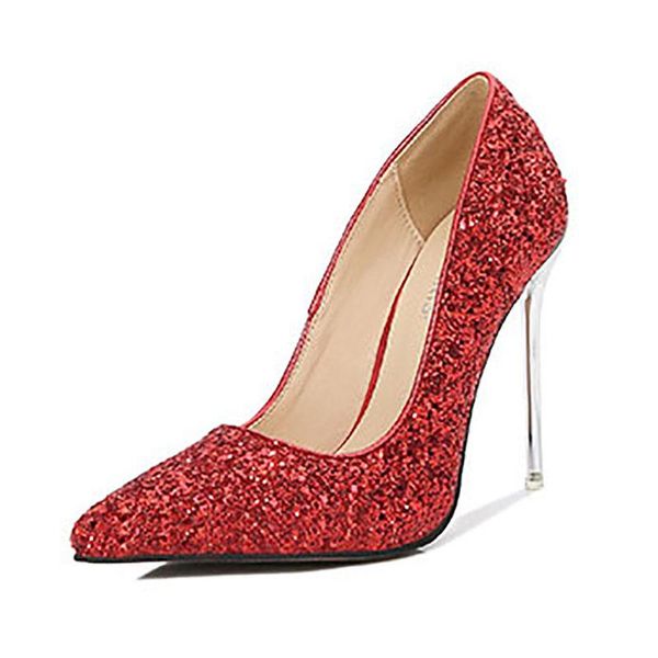 

dress shoes mclubgirl nightclub women's metal heel shallow mouth pointed thin heeled sequin large size single wz-18085-2, Black