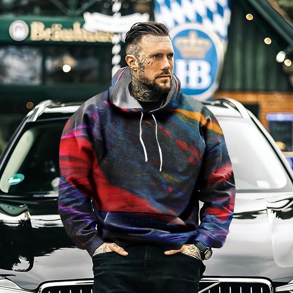 

men's hoodies & sweatshirts retro american street hat collar sports brand hoodie art colorful 3d printed hip hop sportswear fashionable, Black