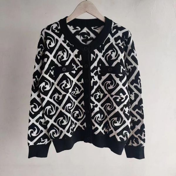 

sweater women's autumn round neck pocket striped fashion long sleeve women high end jacquard cardigan sweaters coats -2xl, White;black