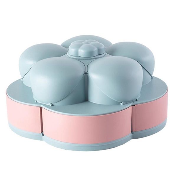 

storage bottles & jars petal-shape rotating candy box,snack/nut box,candy/fruit plate food case,2-deck dried fruit organizer