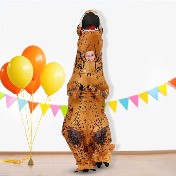 Costume gonfiabile adulto bambino Costumi di dinosauro T REX Blow Up Fancy Dress Costume cosplay mascotte per uomo Donna Bambini Halloween Q0910