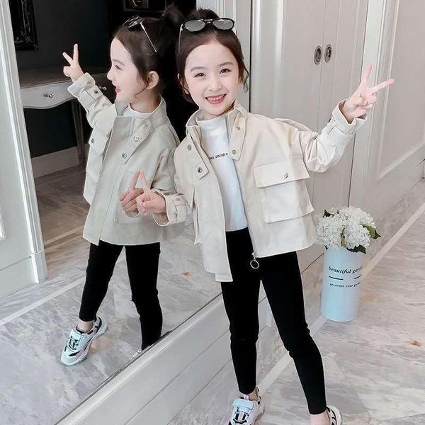 

jackets short coat girl 2021 spring autumn middle school children wear casual girls jacket 5-15 years old, Blue;gray