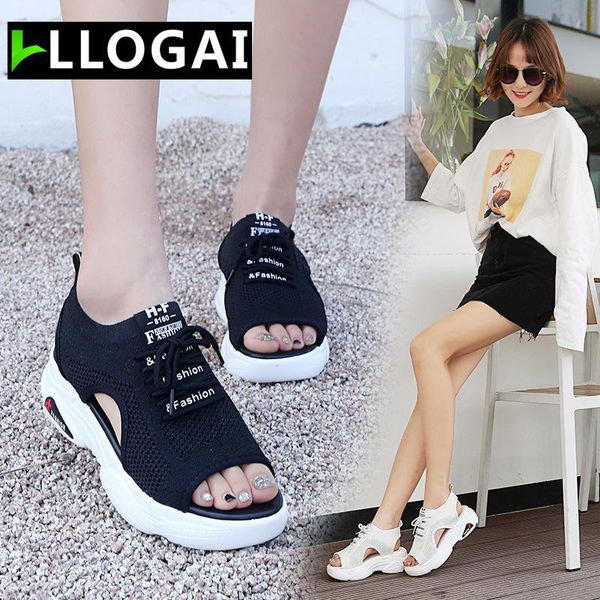 

sandals women sports platform thick soled women's shoes sandalen summer fashion fish mouth mesh breathable foot female, Black
