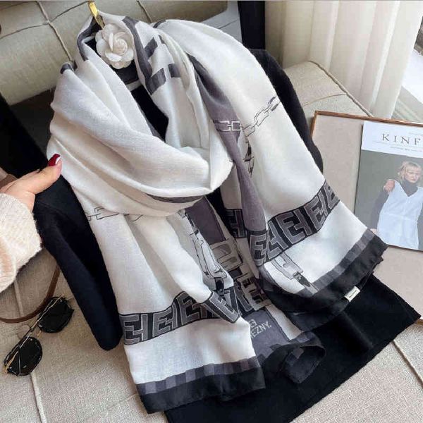 

the new design korean fashion chain letter women's elegant and versatile air conditioning shawl cotton hemp large size long scarf, Blue;gray