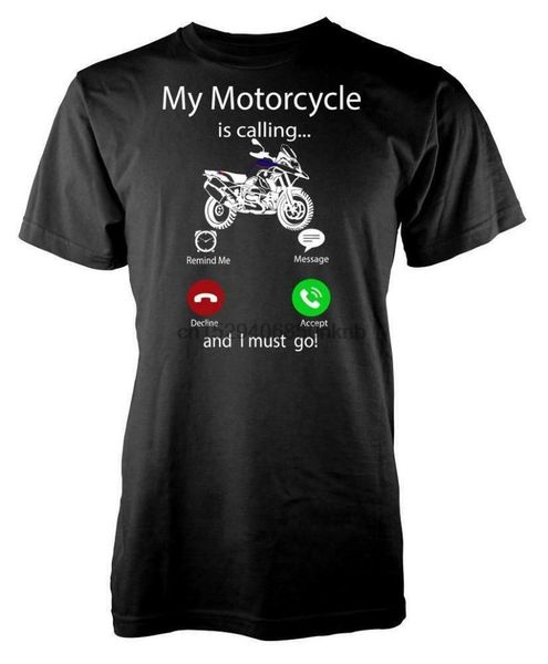 

men's t-shirts my motorcycle is calling adventure bike must go phone screen t shirt, White;black